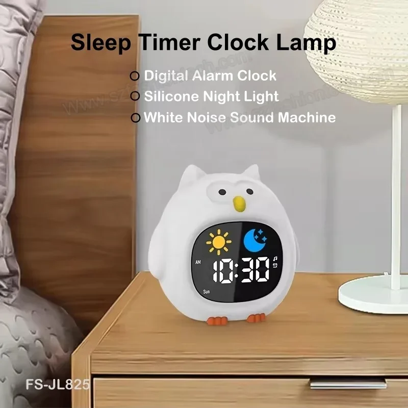 Cartoon Owl Silicone Alarm Clock Night Light White Noise Sleep Trainer Baby Nursery Portable Silicone Night Light Children Alarm