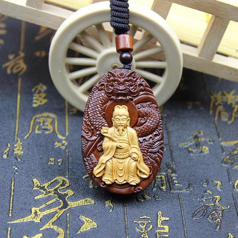 Lightning-struck Jadeized Jujube Wood Wenchang Emperor Pendant, Portable Wooden Plaque Handheld Piece Exquisitely Carved