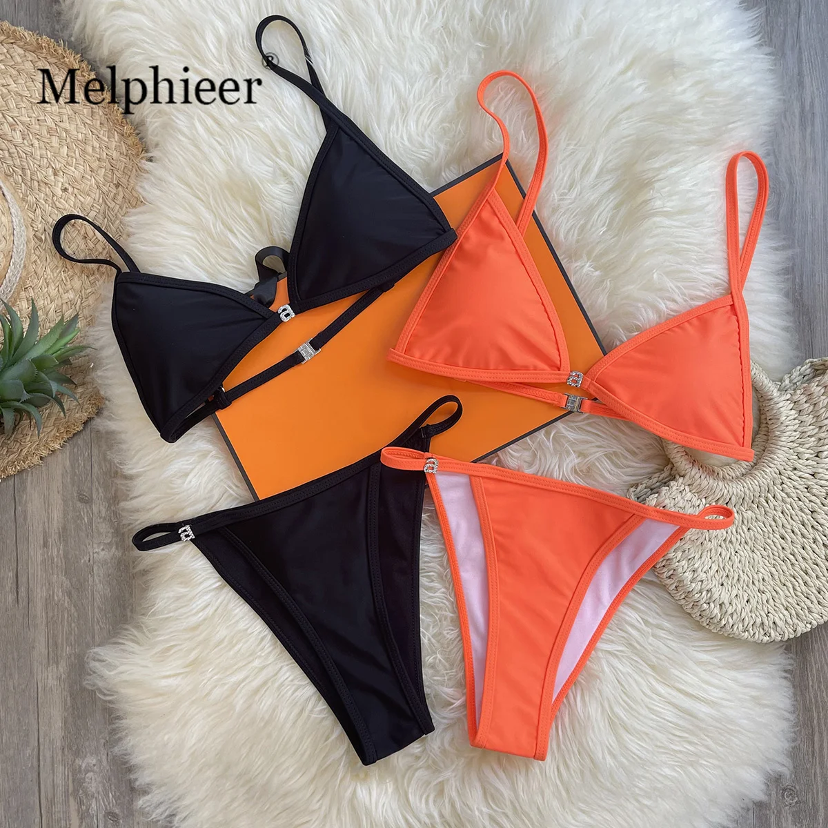 

Melphieer Lady's Diamond 2 Piece Bikini Set Summer Style Crystal Glitter Bikinis Women 2025 Swimsuit New Beach Pool Club Outfits
