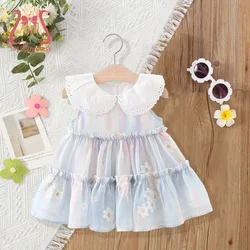 Sweet Baby Girl Summer Sleeveless Dress Lovely Flower Children Clothing Cute Lace Collar Toddlers Thin Dresses 0-4 Y Kids' Wear