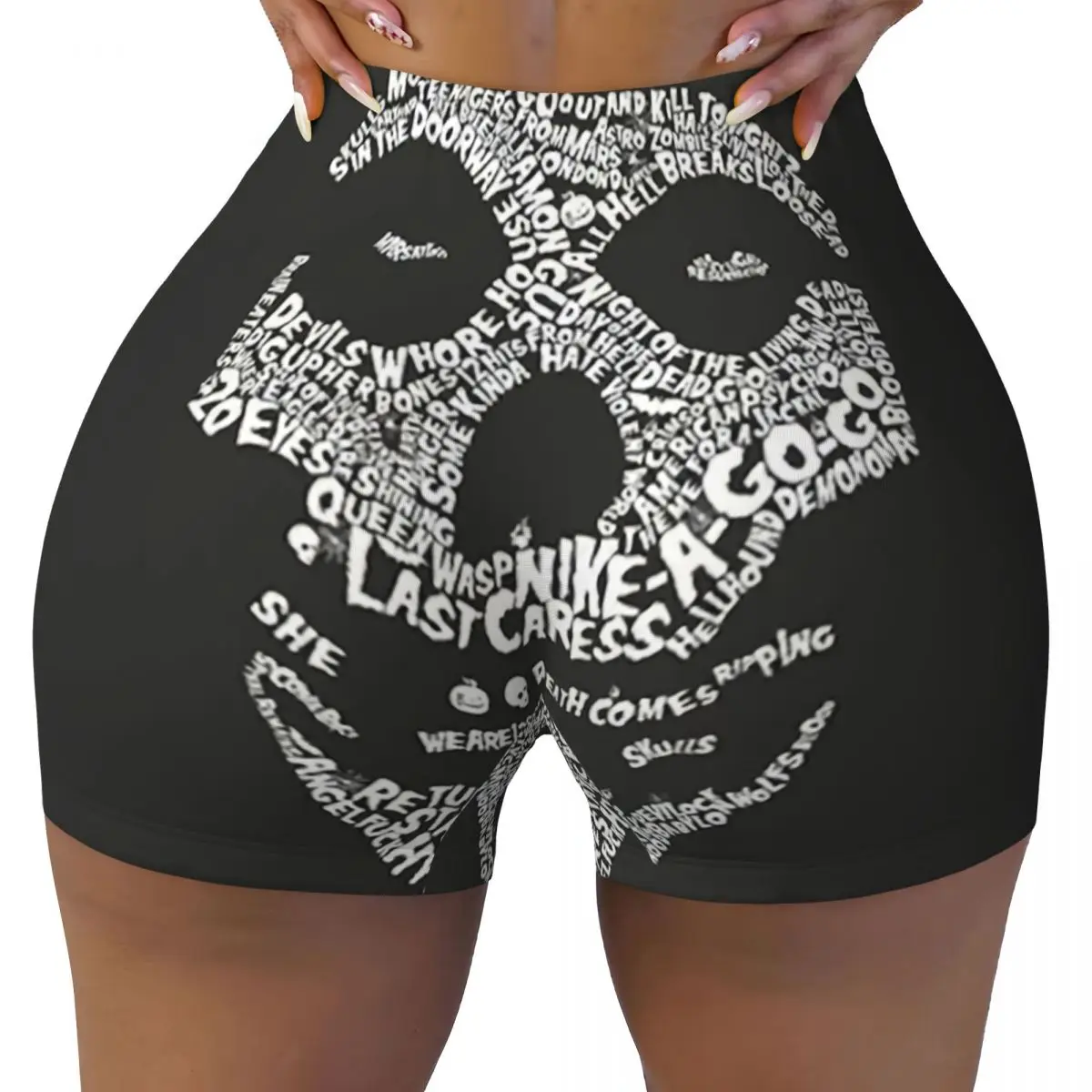 Custom Women's Horror Punk Rock Band Misfits Workout Yoga Shorts Athletic Gym Biker Running Shorts