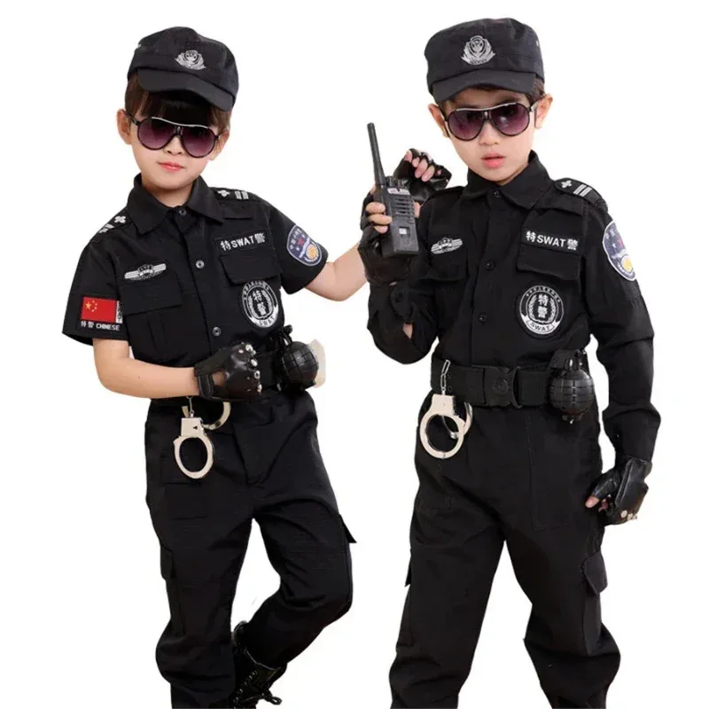 CyBoys Girls Policemen Costumes Children Cosplay for Kids Army Police Uniform Clothing Set Fighting Performance Uniforms view 3