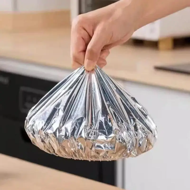 Disposable Reusable Aluminum Foil Food Covers 100Pcs Elastic Fresh Keeping Lids For Fruit Vegetable Sorting Storage