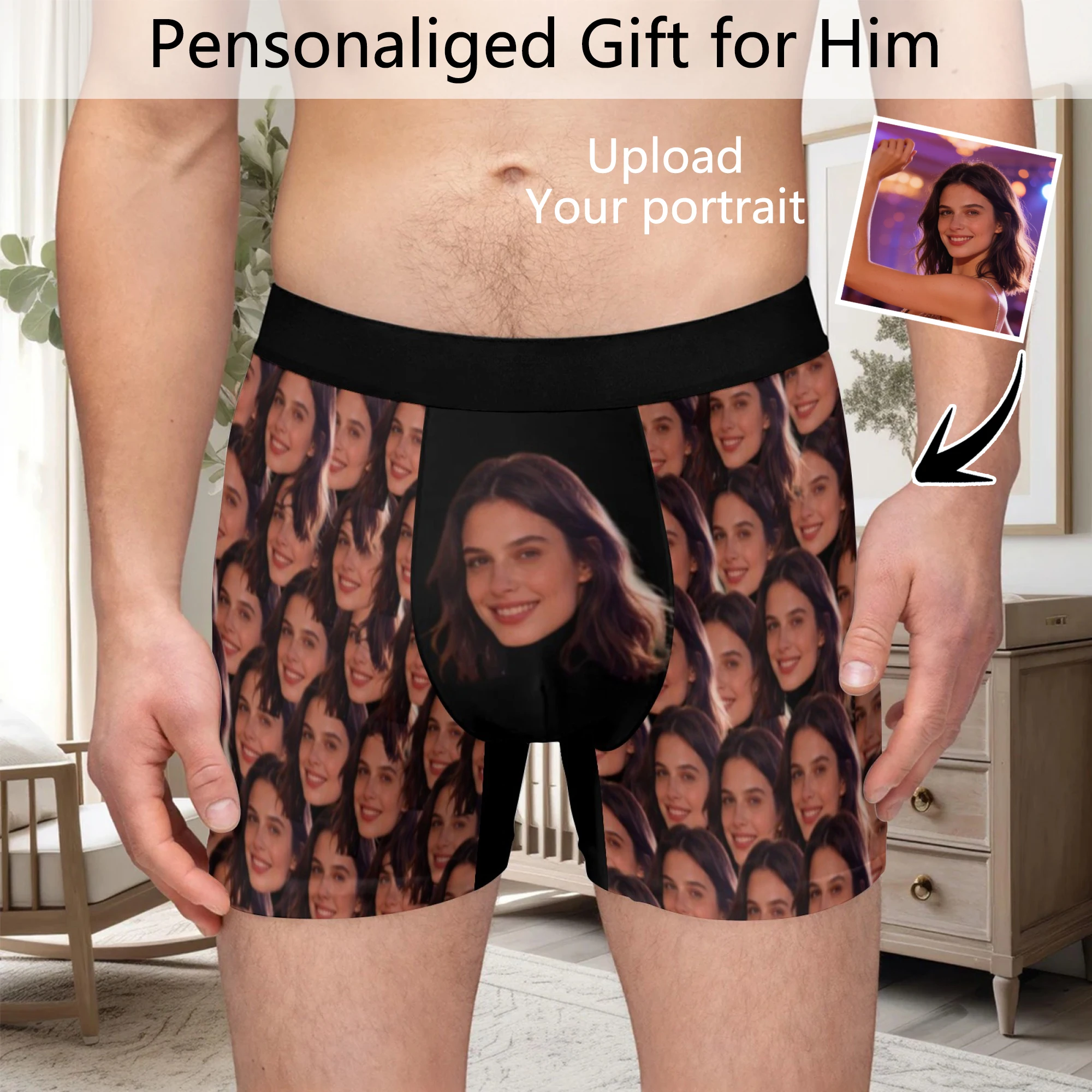 Customized Personalized Facial Photo Underwear Men's Flat Corner Valentine's Day Gift Husband Anniversary Gift Father Son Birthd
