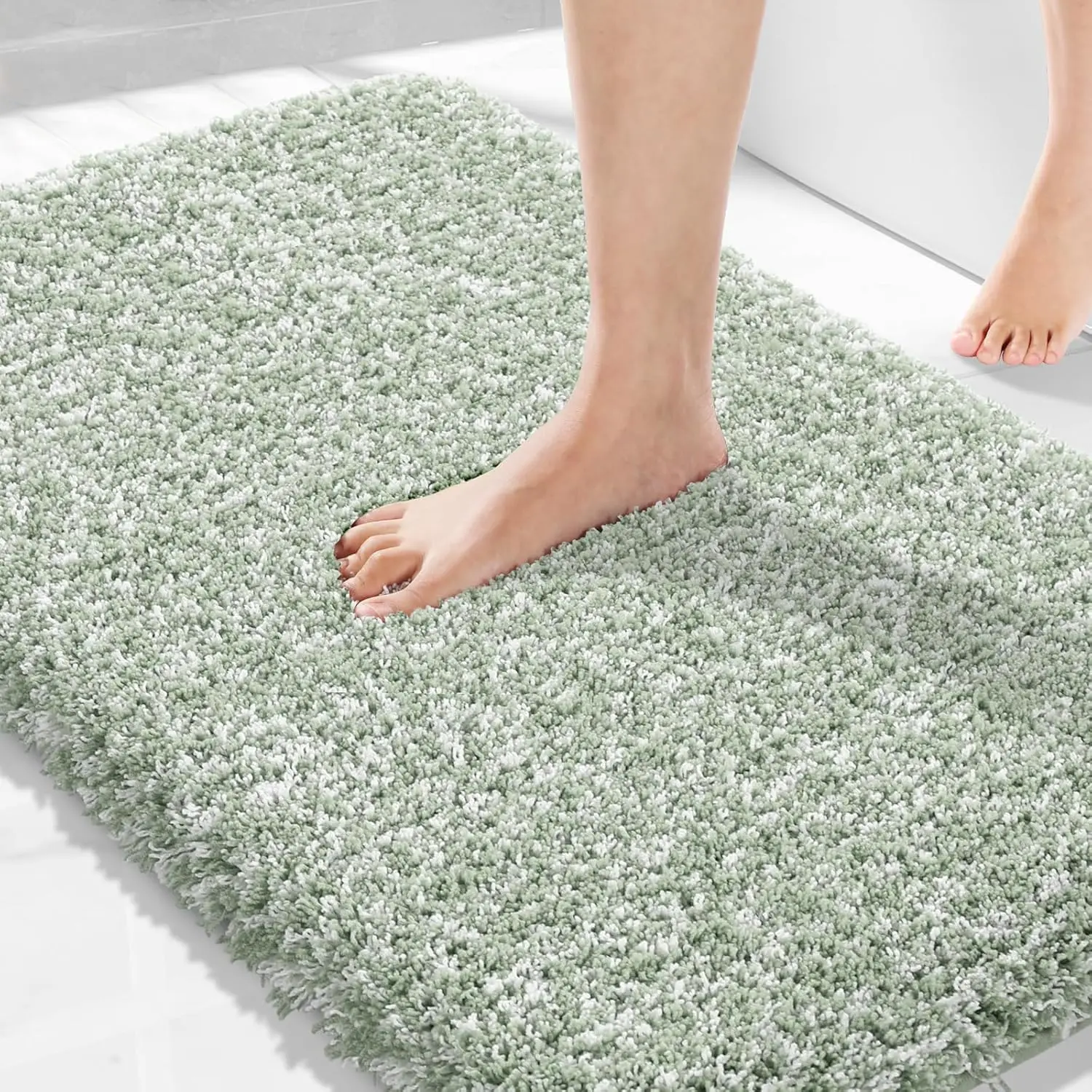 

Light Green and White Bathroom Rugs, Non-Slip Washable 36x24, Ultra Soft Water Absorbent Mats for Tub Floor