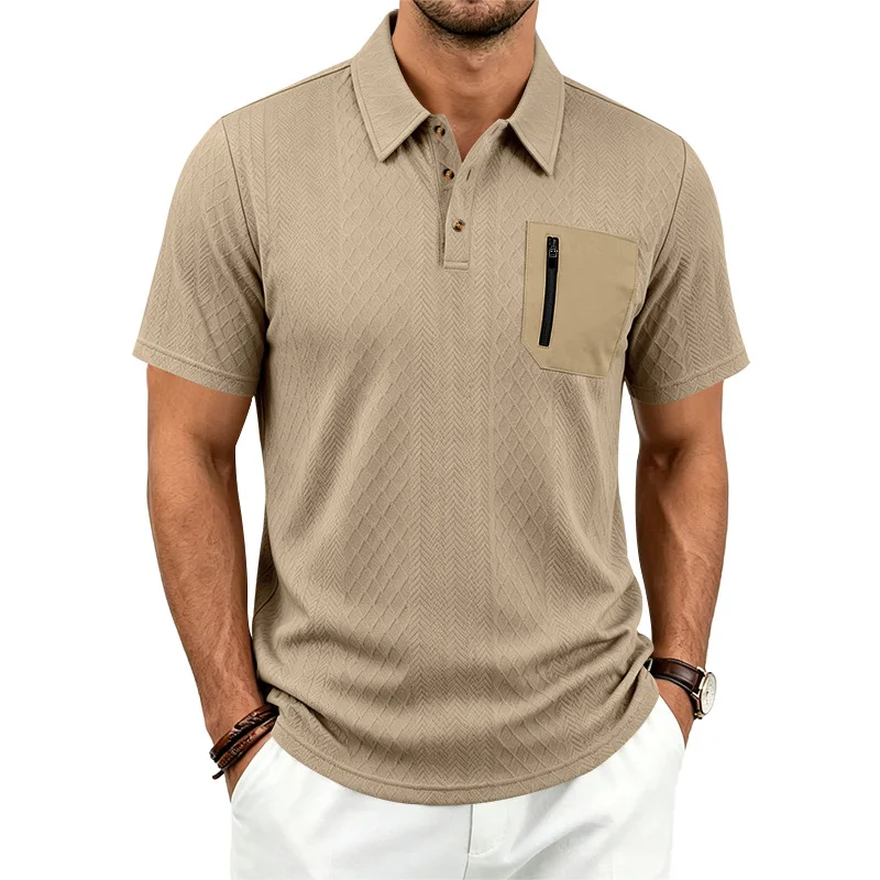 New Men's Polo Shirt with Open Collar and Breathable Short Sleeves, Loose Fit with Zipped Pockets, Suitable for Daily Casual Wea
