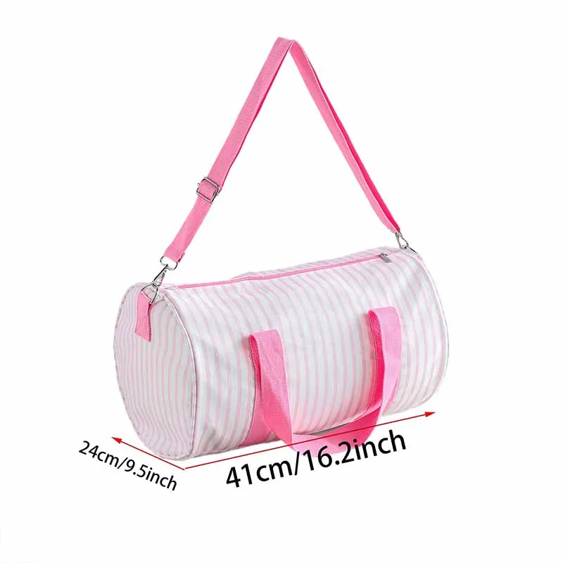 Customized Name Seersucker Cotton Travel Bag Ladies Luggage Bag Cylinder Bag Personalized Name Embroidered Gift Luggage Handbags