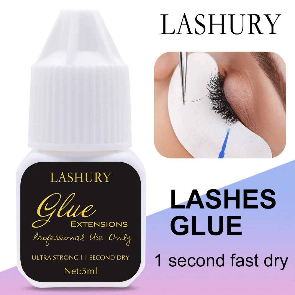 Lashury 1 Second Fast Dry Black Lash Extension Solder Glue Original Extra Strong Eyelash Adhesive 5ML Lash Supplies