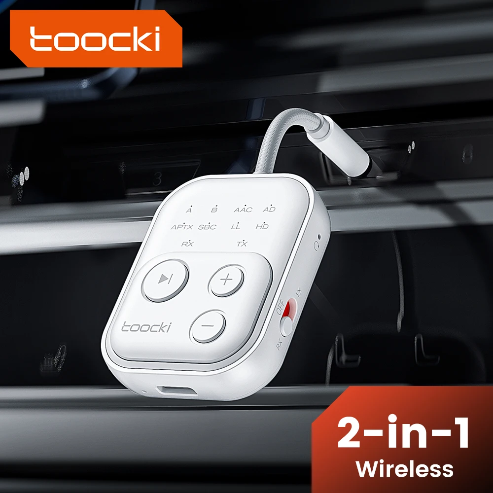 Toocki 2-in-1 Bluetooth 5.2 Receiver Transmitter Adapter Hands-Free Calling 3.5mm Aux Audio Adapter For Flight TV Car Treadmill