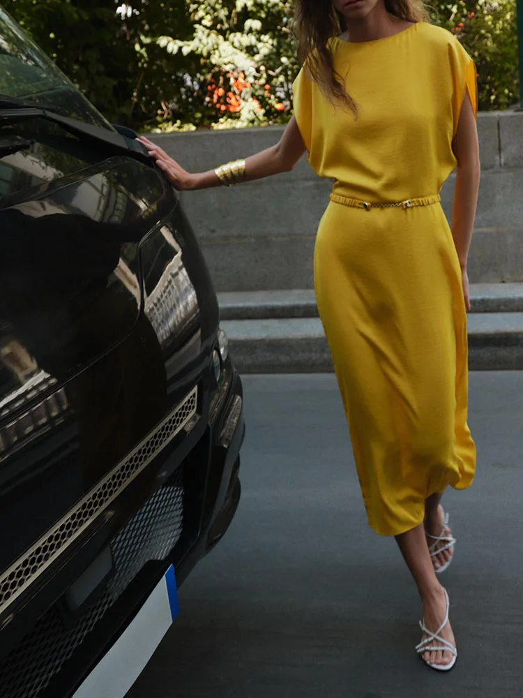 High-End Silk Satin Texture Midi Dr ZA2025 Women's Winter New Sle Ele Faionable Ladies' Clothing Stage Costume