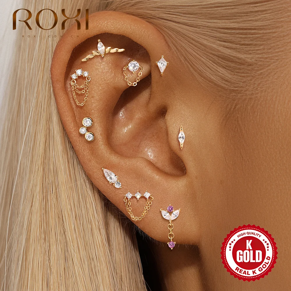 

Серьги-пирсинг ROXI из цельного золота 14 карат с цирконием в форме кайта, с цепочкой и кисточками, для женщин, изысканные, роскошные, подарок на День святого Валентина