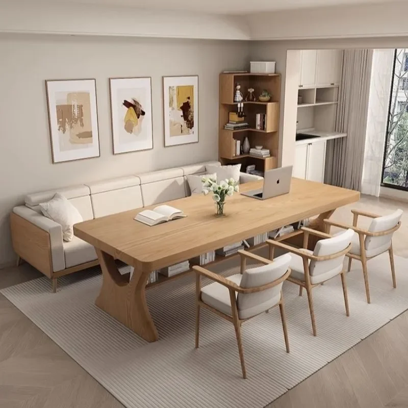 Modern Solid Wood Double Study Desk Large Board Table for Living Room Simple Light Luxury Household Dining Table Direct Drop