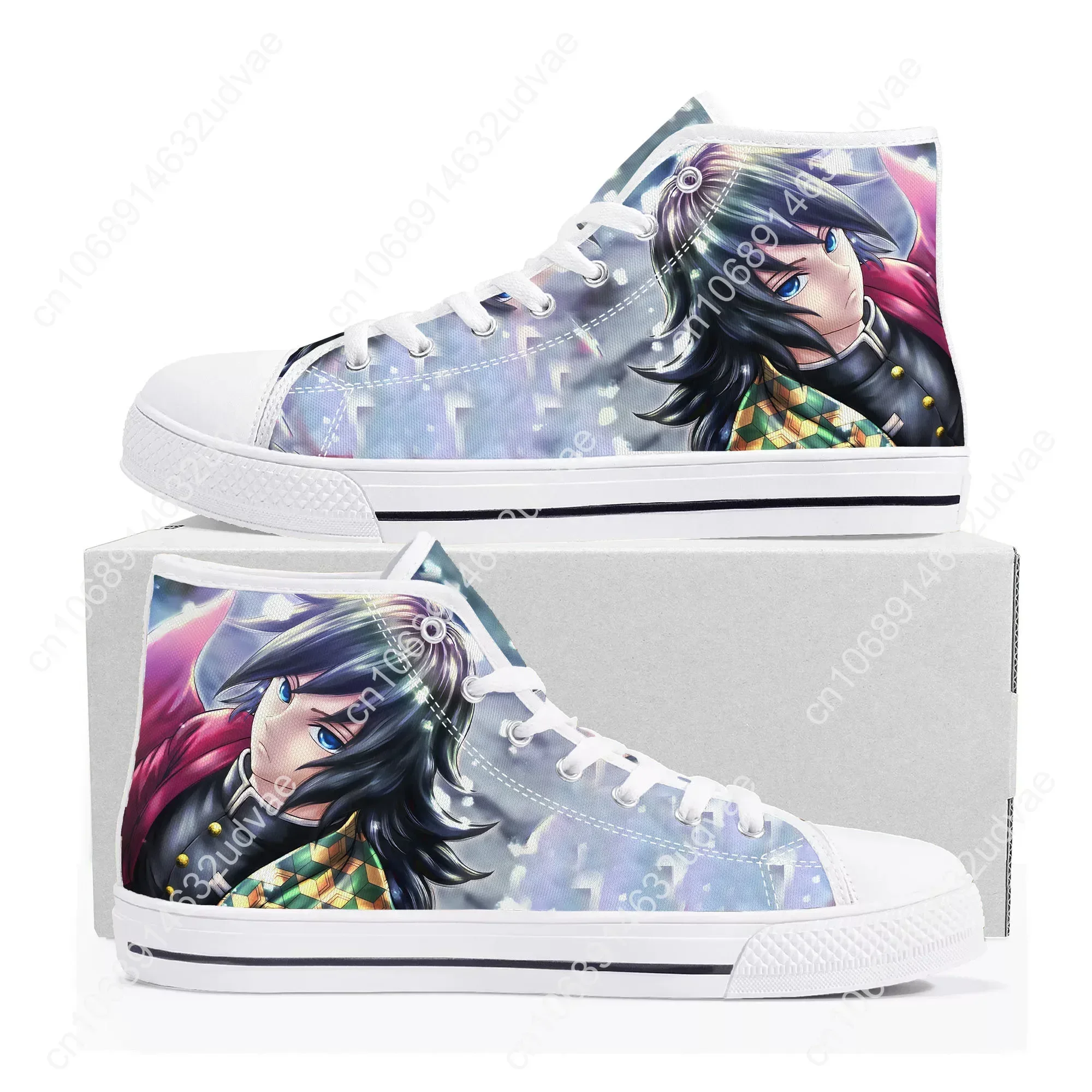 Japan Anime Cartoon Giyu Tomioka Water Hashira Fashion High Top Sneakers Mens Womens Teenager Custom Shoe Canvas Couple Shoes