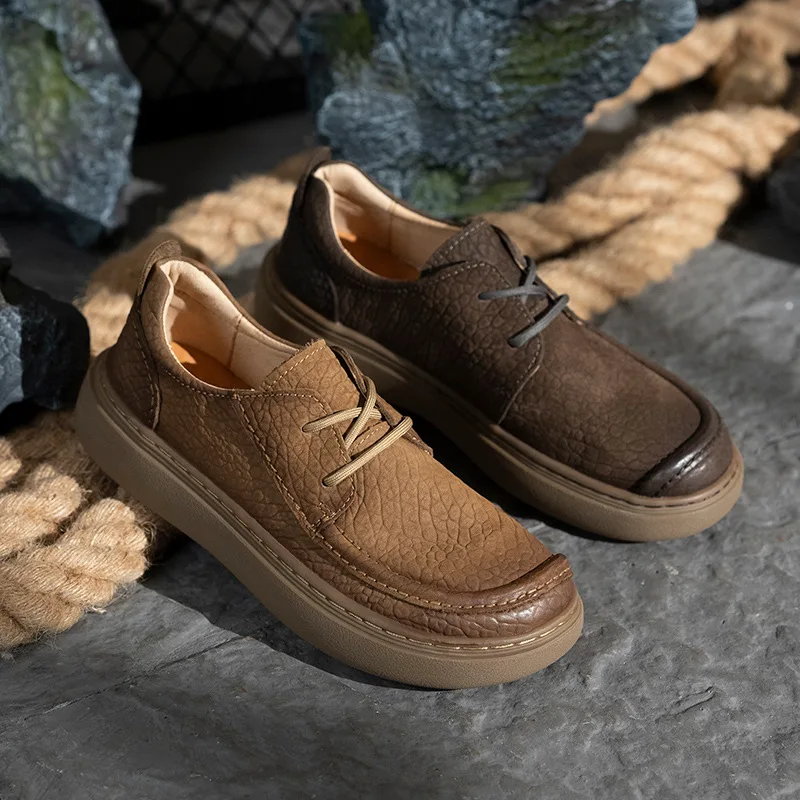 EAGSITY High quality Cow leather men shoes outdoor lace up casual leather shoes retro sport sneaker shoes work