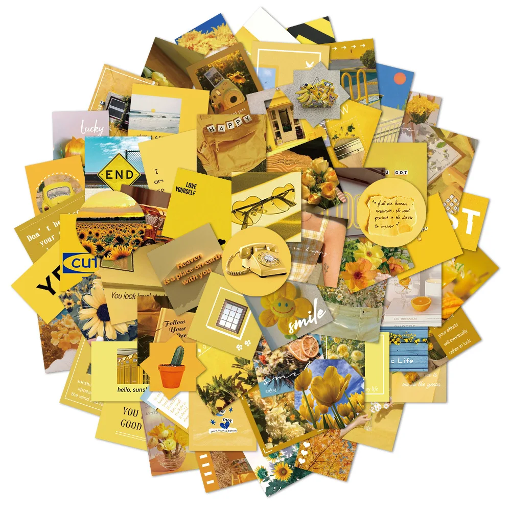 10/30/65PCS Aesthetic Yellow Scenery Stickers Decal Decoration Suitcase Scrapbooking Phone Motorcycle Laptop Summer Kid Sticker