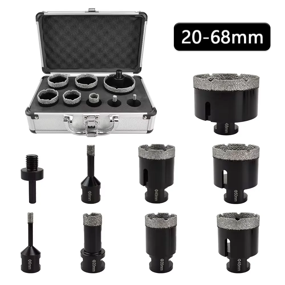 

9Pcs 6-68mm M14 Thread Porcelain Tiles Crowns Cutting Tools Diamond Cup Saw Marble Hole Saw Dry Drill Bit Set Granite Cutter