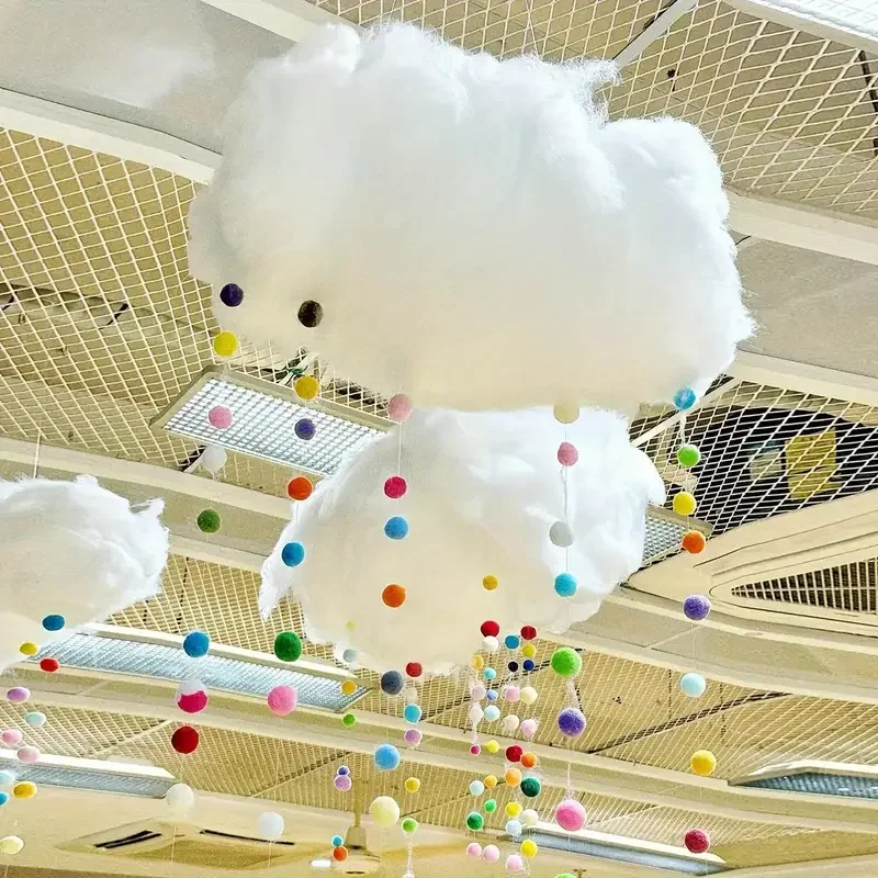 3 قطع من ديكورات السحابة، مشهد سحابي صناعي معلق لحفلات الزفاف، زينة معلقة على سقف غرفة المعيشة وغرفة النوم، خلفية البث المباشر، دعائم ترتيب مشهد السحابة البيضاء، ديكورات معلقة لنافذة عيد الميلاد #1