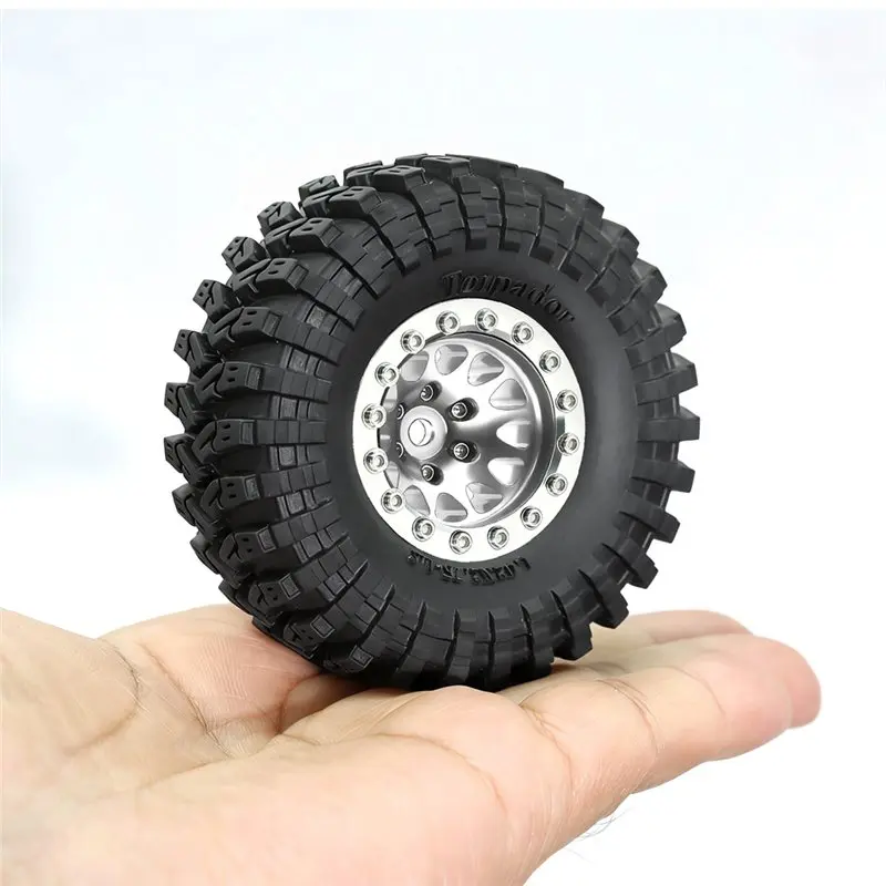 AS96-For TRX4M SCX24 FMS FCX24 1/18 RC Crawler Compatible 4PCS 1.3 Inch Tires And Wheels Set-Rubber Tires With Metal Rim
