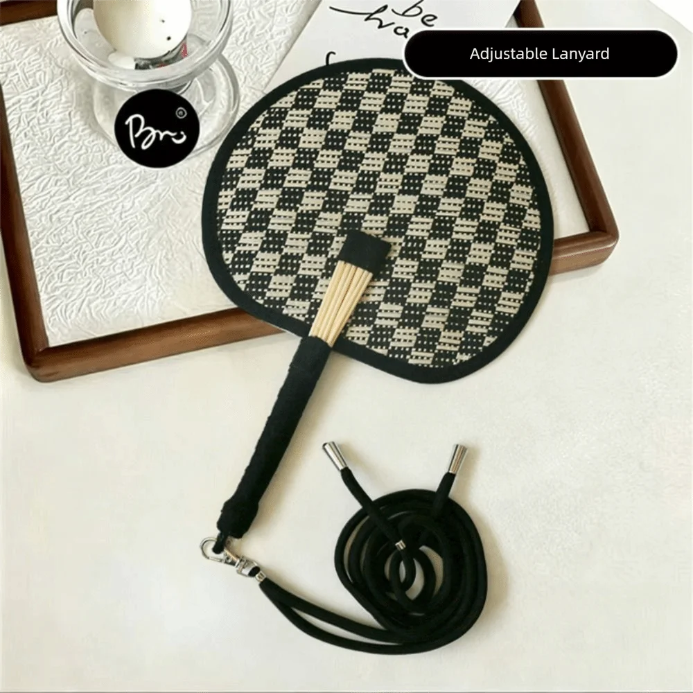 Vibrant Colors Handwoven Fan Round Handmade Hand Cranked Fan with Adjustable Rope with Elastic Lanyard Cute Woven Fan Outdoor