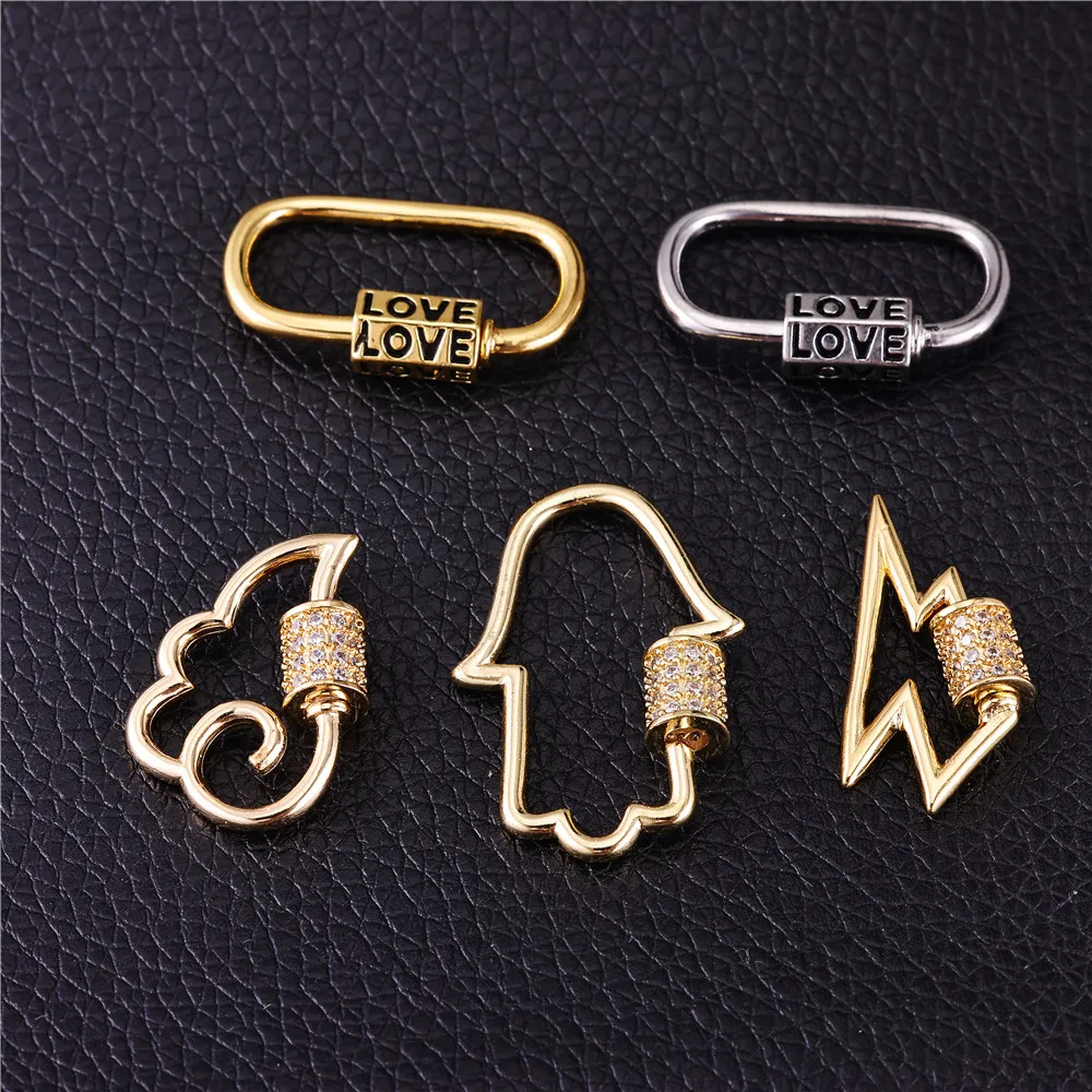 JUYA Gold Silver Micro Pave Zircon Screw Clasp Connector LOVE Cloud Ghost Lightning Shape Jewelry Findings for DIY Jewelry Makin