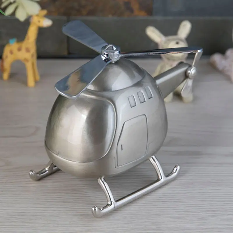 Creative Helicopter Piggy Bank, Metal Aircraft Change Bank, Piggy Bank, Decorative Ornaments, Children's Holiday Gifts