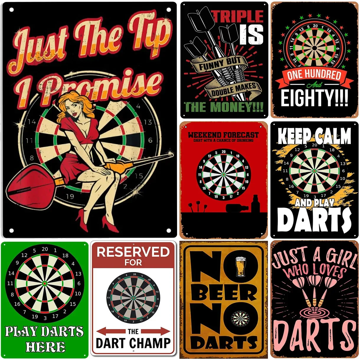 No Beer No Darts Metal Sign Just the Tip Poster Plaque Vintage Iron Painting Decoration for Man Cave Cafe Game Room Club Bar