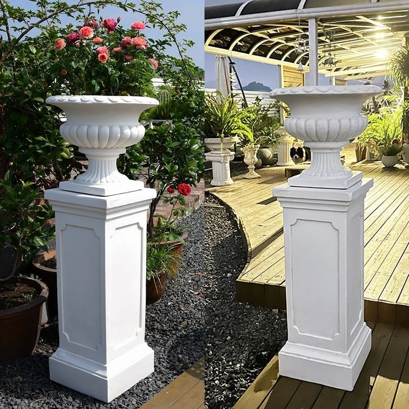 European Roman High-Foot Planter for Villa, Ornate Pedestal Urn for Greeting Pathway, Classic Decorative Pot for Entryway Garden