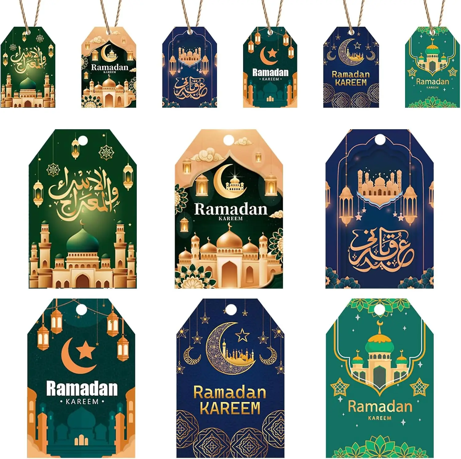 Eid Mubarak Gift Tags Ramadan Kareem Tags with String,Ramadan Mubarak Moon Castle Paper Labels for Eid Islamic Muslim Party