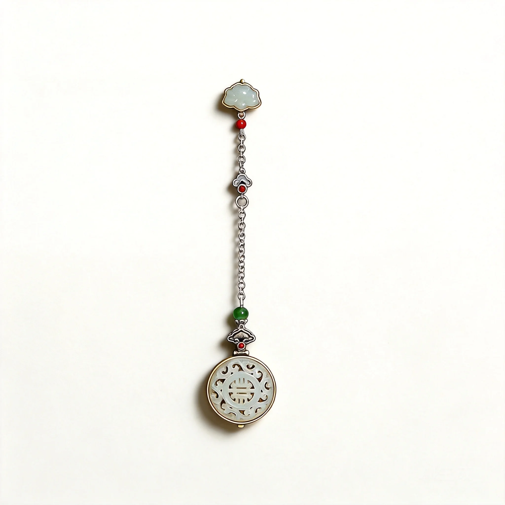 

Chinese Style Auspicious Ruyi White Jade Silver Plated Cheongsam Lapel Brooch Hanfu Accessory Vintage Blessing Fortune Good Luck