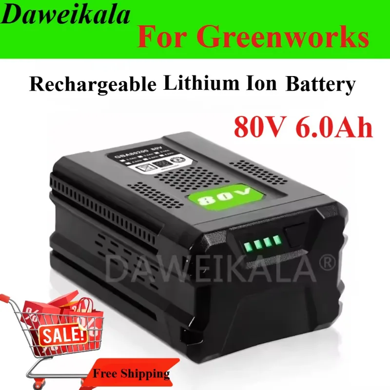 For Greenworks 80V Replacement Rechargeable Battery 6Ah Lithium Ion Battery for GBA80200 GBA80250 GBA80400 GBA80250 GBA80500