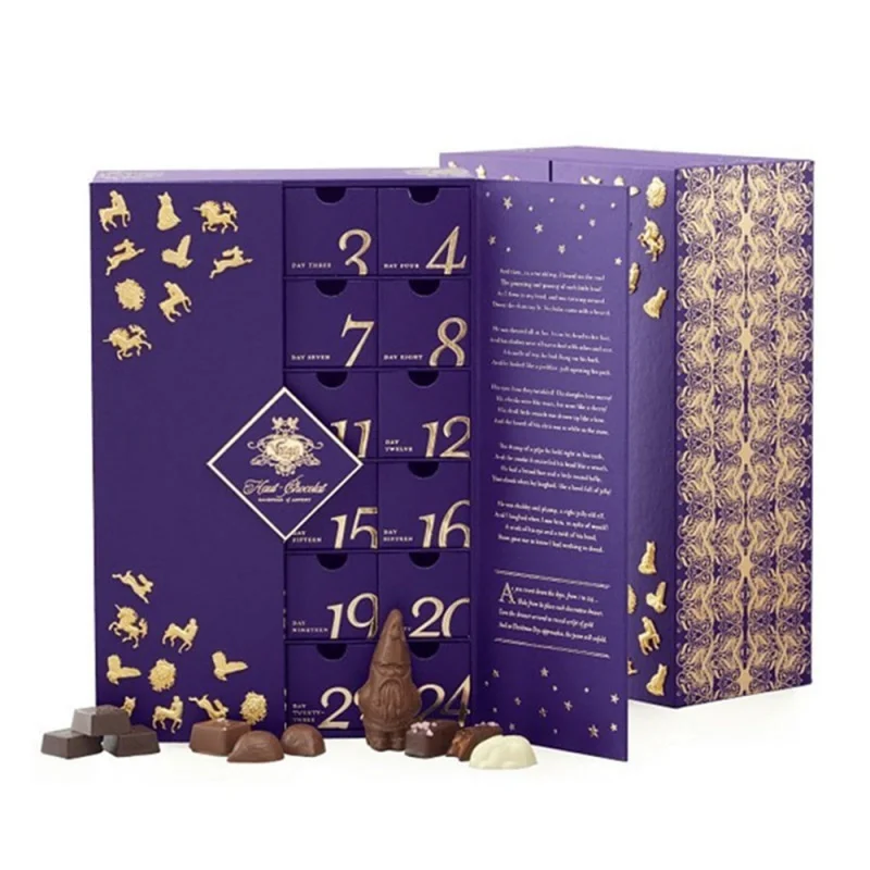 Caja de embalaje con calendario de Adviento, regalo de lujo personalizado, Ramadán, Eid, cuenta atrás, galleta de Chocolate, 24 días