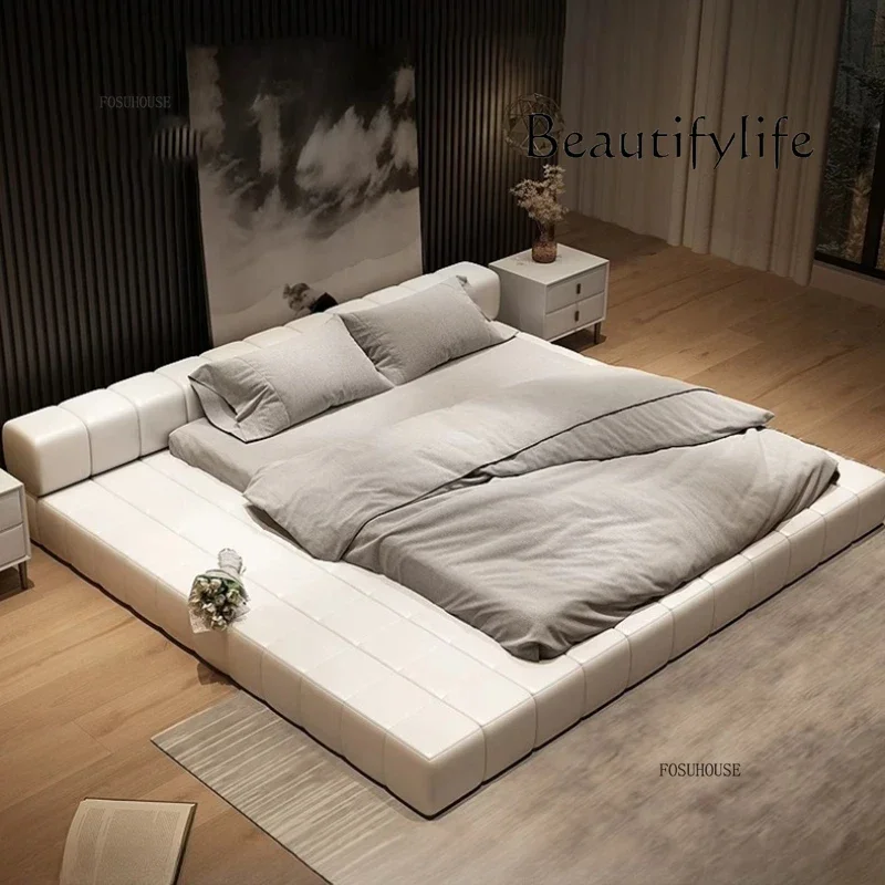 

Italian Tatami Leather Beds Modern Simple Double Floor Custom Bed Villa Master Bedroom Soft Double Bed Bedroom Furniture e