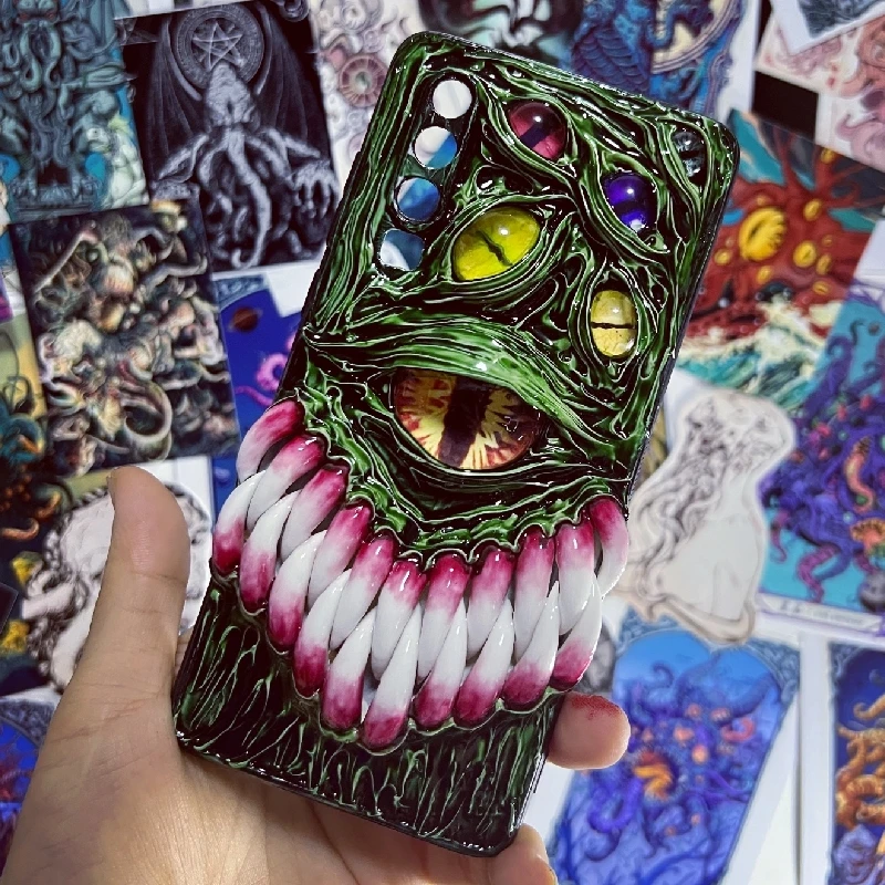 4125 Original 3D Handmade Mobile Phone Case Cthulhu Eyes Horror Smiley Face Fang Gothic Style Mobile Phone Case Custom Gift