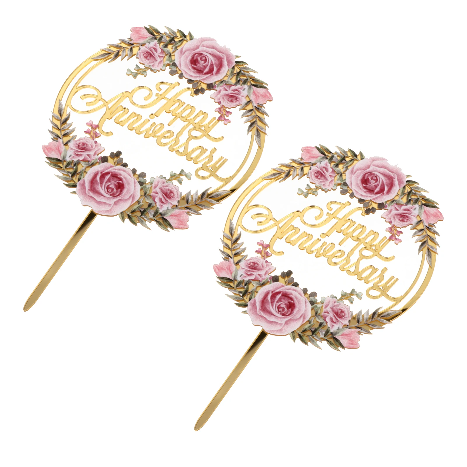 

2Pcs Acrylic Picks Acrylic Cake Picks Anniversary Birthday Fruit Wedding Dessert Toppers Cupcake Flags