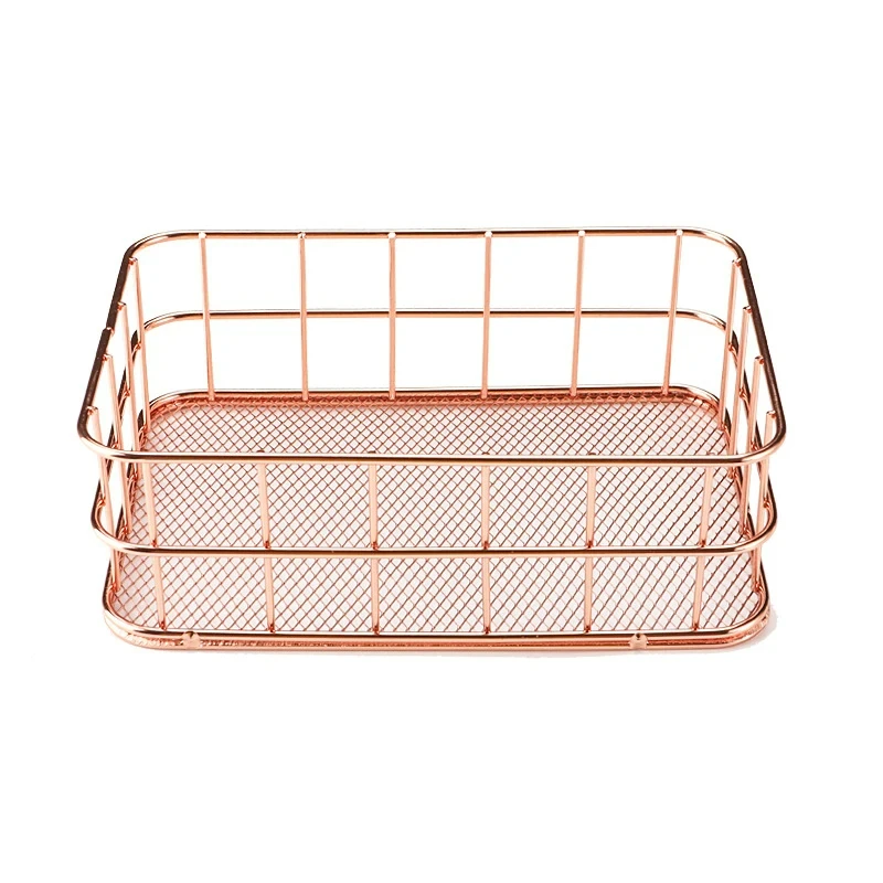 Nordic Gold/Rose Metal Iron Storage Basket Desktop Sundries Organizer Rack Cosmetics Makeup Brushes Holder Jewelry Storage Box