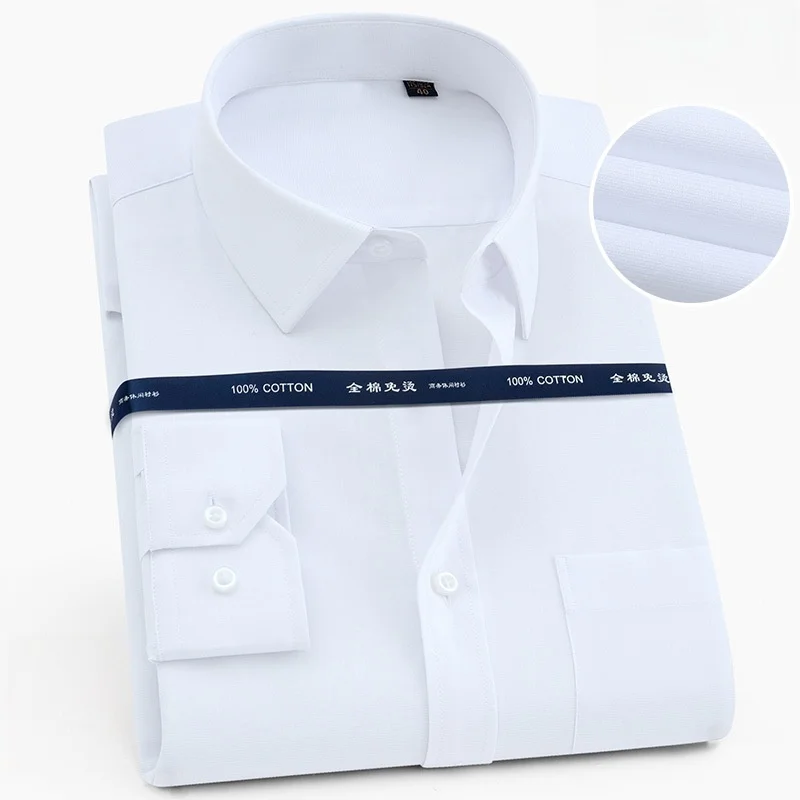 Quality 100%Cotton Men Dress Long Sleeve Shirt Solid Male Plus Size Regular Fit Business Social Office Shirt White Blue 7XL 8XL