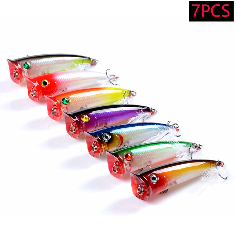 7-teiliges Set schwimmender Topwater-Crankbaits, Angelköder, Popper, Swimbait, harte Köder, künstlicher Wobbler für Hecht, Trolling, Barsch, Karpfen