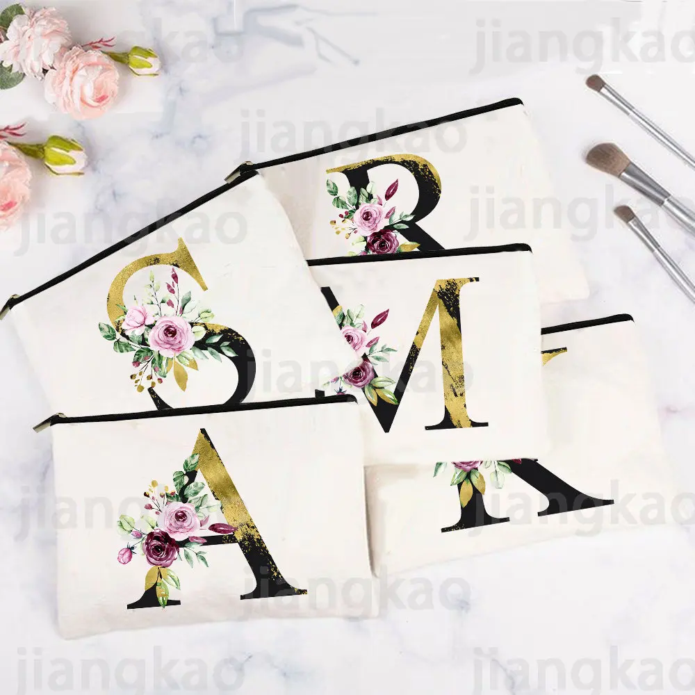 

Letter Print Makeup Bag Bridesmaid Cosmetic Case Bachelorette Party Toiletries Organizer Bride Wedding Gifts for Maid of Honor