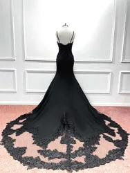 Black Bohemian Lace Mermaid Beach Wedding Dresses 2024 Robe de Mariee Sexy Blackless Spaghetti Straps Boho Bridal Gowns