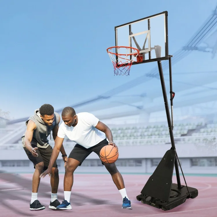 Suporte de basquete portátil adulto de altura ajustável com estrutura de ferro de PVC e aros de equipamento de quadra de rede