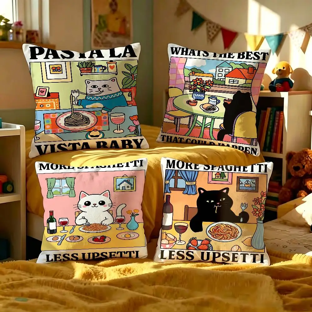 

More Spaghetti Less Regretful Cat Canvas Print Retro More Espresso Cat Kitchen Personalized Pillow Cover