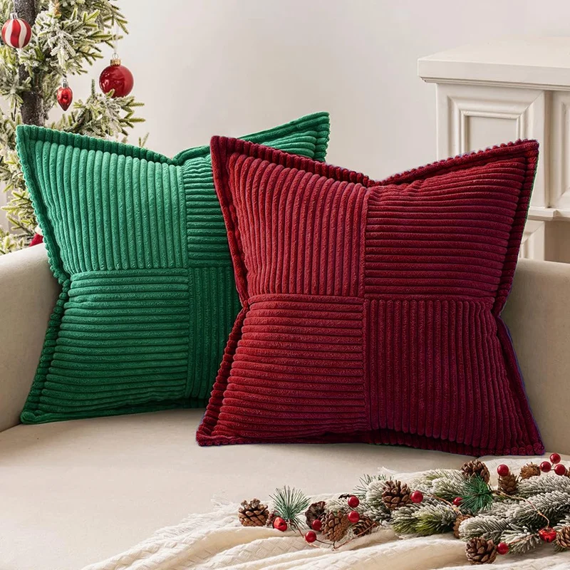 Corduroy Pillow Covers With Splicing Soft Couch Pillow Covers Broadside Striped Decorative Textured Throw Pillows