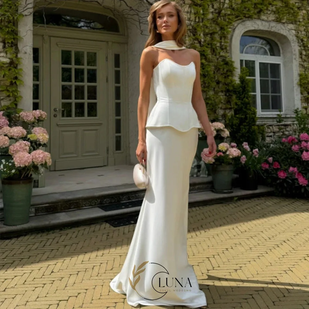 Luna Maßgeschneiderte Lange Meerjungfrau-Hochzeitskleider Elfenbein Rückenfreies Damen-Abendkleid Trägerloses Sweetheart-Ausschnitt Hochzeitskleid