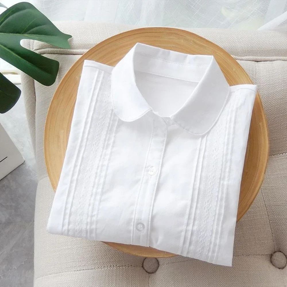 

Girls 2023 Spring Autumn Fashion Peter Pan Collar Full Sleeves Solid Children Fashion White Shirt Preppy Style Cotton Blouses