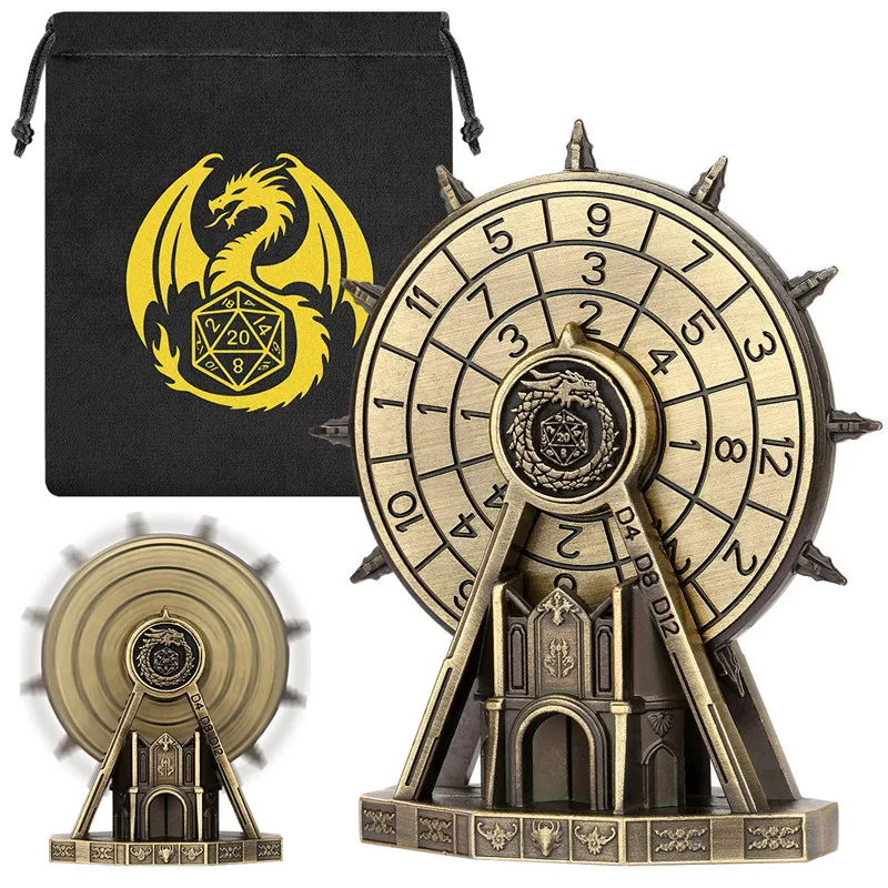 

Retro Giant Wheel Shape Metal Dice Spinner 7-In-1 Dice Turnable Fingertip Roller RPG Giant Wheel Accessory Wedding Gift Set