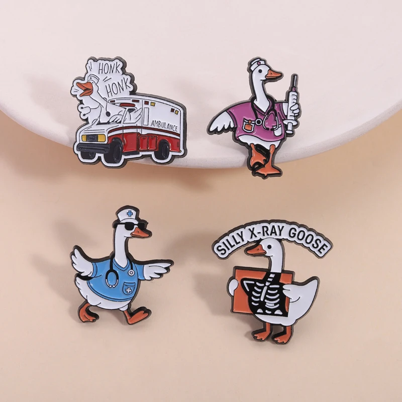 Medical Goose Pin Cute Meme Style Doctor Nurse Ambulance X-Ray For Medical Workers Meme Lovers Backpack Jacket Decoration