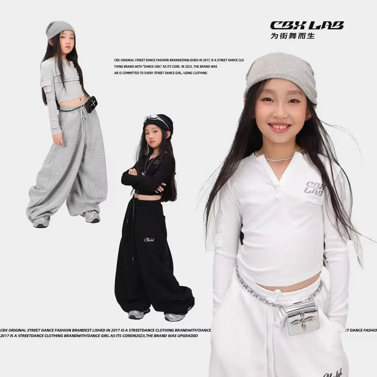 Teen Girls Jazz Hip Hop Street Dance Clothes Cotton V-neck T-shirt+Wide Leg Pants Junior Kids Walking Set child clothes outfits