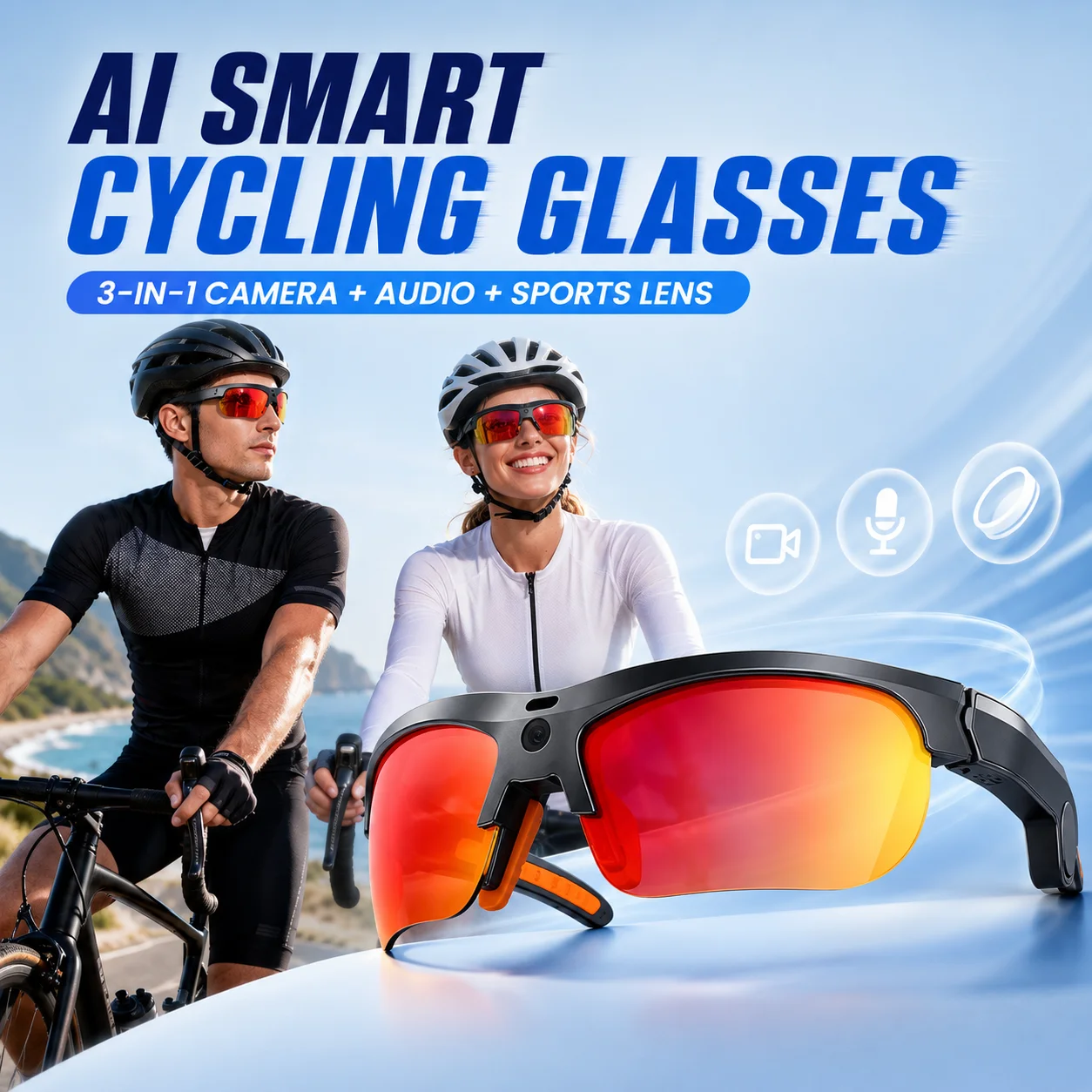 Cycling Smart Glasses 1080P Anti-shake Video 1300W HD Camera AI Calling Real-Time Translation Full Scene Smart Recognition