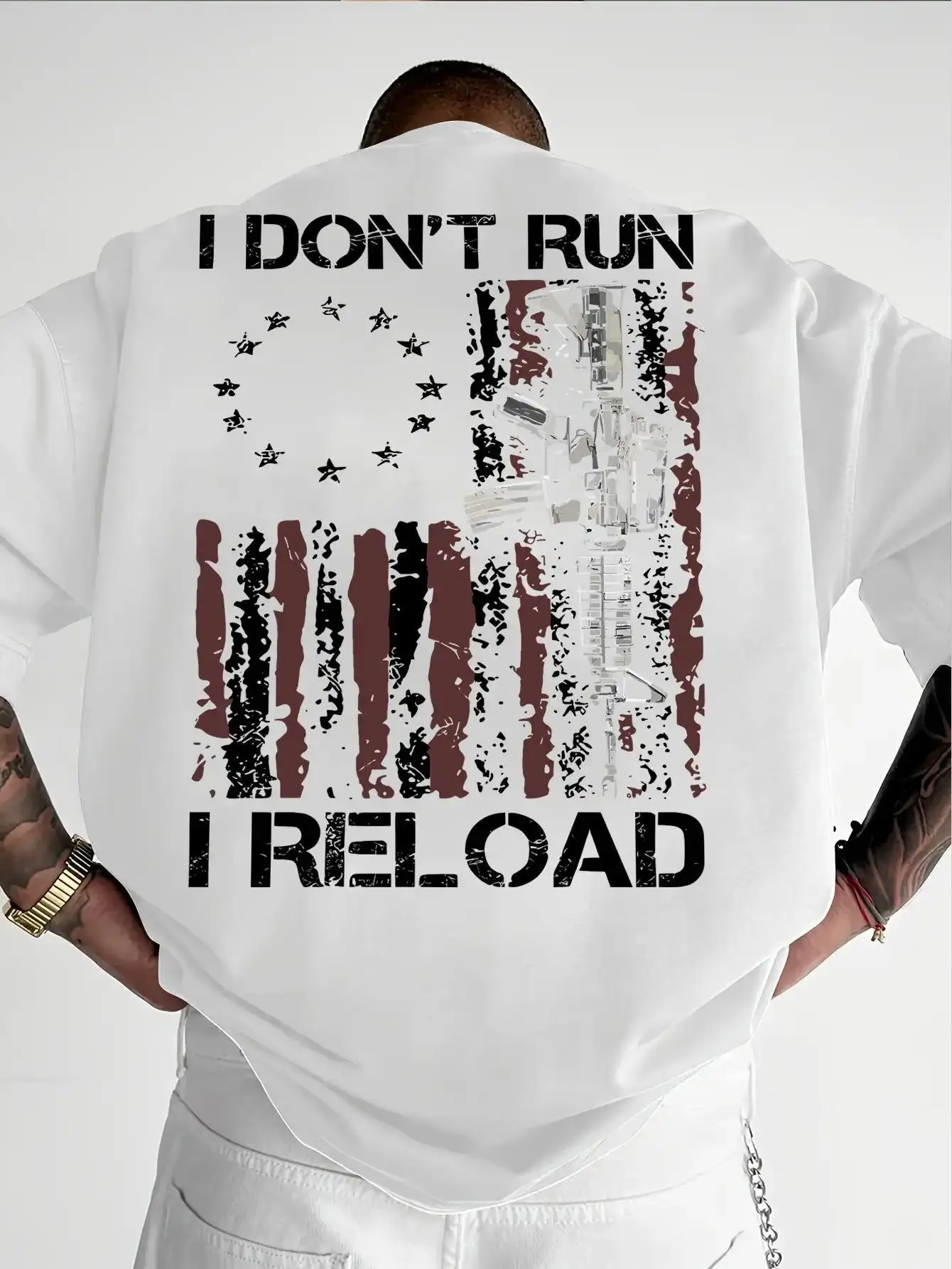 Men's plus size T-shirt, patriotic Second Amendment printed T-shirt 