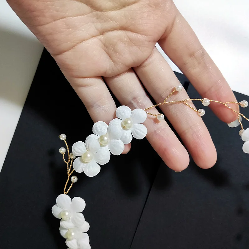 العروس الزفاف اكسسوارات للشعر اللؤلؤ الأرجواني زهرة عقال الفتيات الأبيض الأزهار تاج جارلاند رئيس هوب خوذة الشعر مجوهرات #3